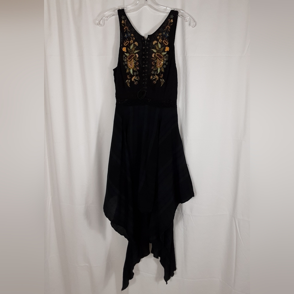 Free People Lace Me Up Embroidered Hi-low Handkerchief Hem Flowy Boho Dress. - Picture 2 of 15